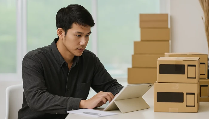 Student studying with textbook